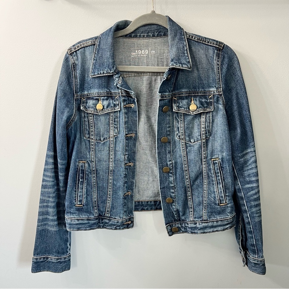 Vintage Gap Blue Denim Front Pocket Short Jacket Cotton Medium